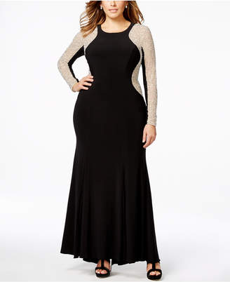 Xscape Evenings Plus Size Beaded Illusion Hourglass Gown