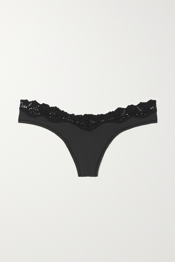 SKIMS Fits Everybody Lace-trimmed Stretch Thong - Onyx - ShopStyle