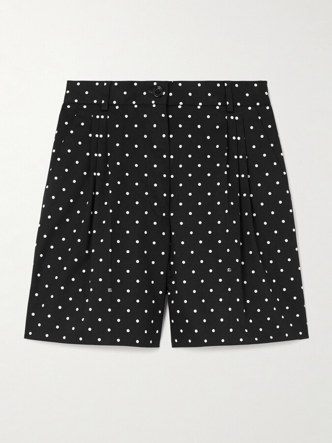 Dolce & Gabbana Pleated Polka-dot Cotton-blend Twill Shorts - Black