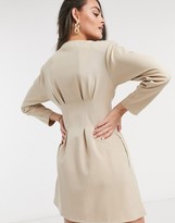 Thumbnail for your product : ASOS DESIGN nipped in waist dropped shoulder button through mini dress in soft camel