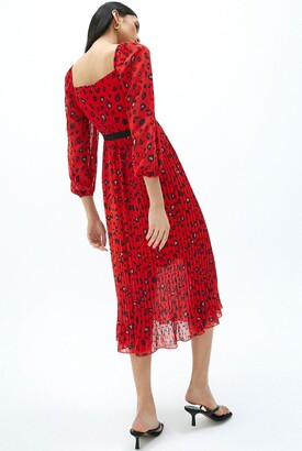 Puff Sleeve Printed Georgette Midi Dress