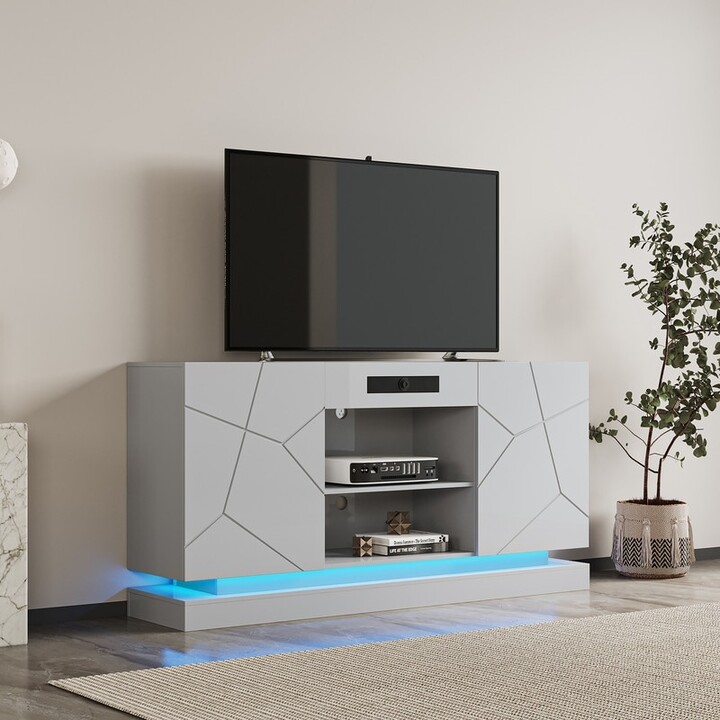 IGEMAN Modern LED Media Console Table with Bluetooth Speaker, TV