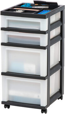Latitude Run Plastic Drawer Storage Organizer Rolling Cart, With Wheels Casters, 4-drawers, For Classroom Art Craft Supplies Dresser Closet Bathroom Laundry Room,