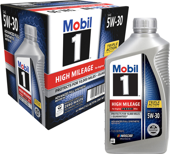 Mobil 1 5W-30 High Mileage Advanced Full Synthetic Motor Oil - 1 qt. bottles - 6 pk.