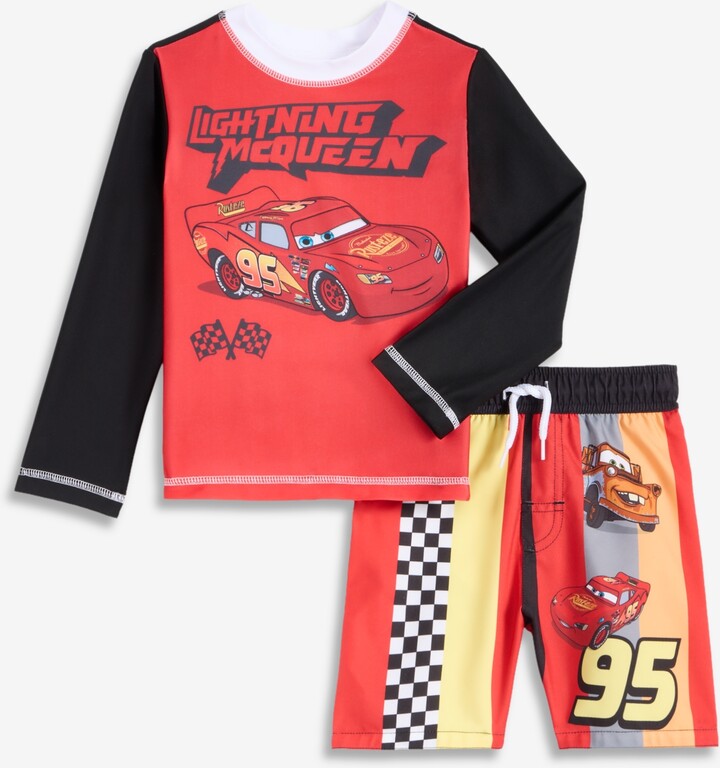 Dream Wave Dreamwave Toddler Boys' 2T-4T Cars Long-Sleeve Rashguard & Mesh-Lined Swim Trunks, 2-Piece Set