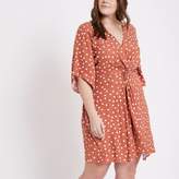 Thumbnail for your product : River Island Womens Plus Brown polka dot cap sleeve wrap dress