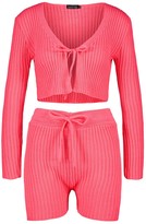 Thumbnail for your product : boohoo Rib Knit Lace Up Shorts Co-Ord