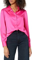 The Drop Women’s @Lucyswhims Long Sleeve Button Down Stretch Satin Shirt – hot pink