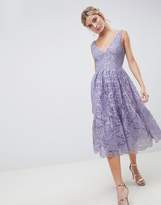 Thumbnail for your product : ASOS Design DESIGN lace plunge neck midi prom dress-Purple