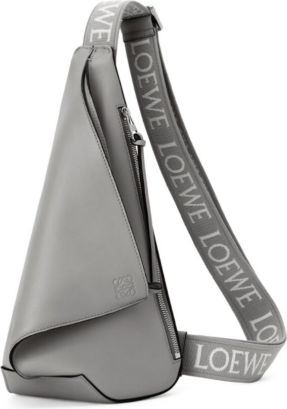 LOEWE Logo New Road Line Crossbody Shoulder Bag Leather Canvas Gray 30ML475