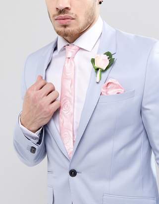 Moss Bros Wedding Tie & Pocket Square In Rose