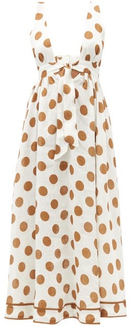 brown dress with white dots