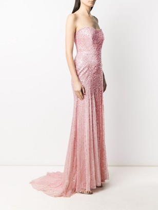 Jenny Packham Sequin-Embellished Strapless Gown