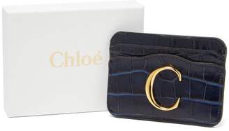 Chloé The C Logo Crocodile-effect Leather Cardholder - Womens - Navy