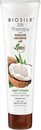BioSilk Silk therapy with organic coconut oil curl cream - 92% natural, sulfate, paraben and gluten free - 5 Ounce, 5 Fl Ounce