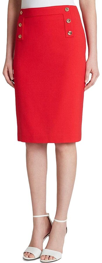 red embellished pencil skirt