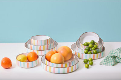 Darbie Angell Happy Spring Summer 9-Piece Stoneware Dinner Bowl Set, Service for 3