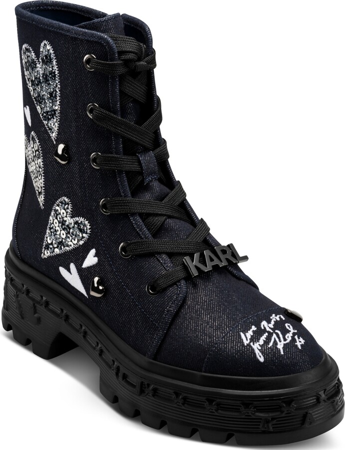 Karl Lagerfeld Paris Lamprini Ikonic Lace-Up Combat Boots