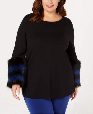Alfani Plus Size Faux-Fur Trim Sweater, Created for Macy's