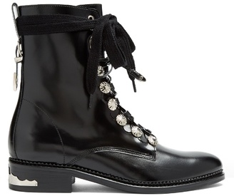 Toga Buckle and lace-up leather ankle boots