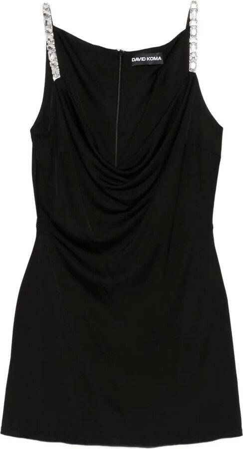 David Koma Crystal-Embellished Cowl-Neck Dress