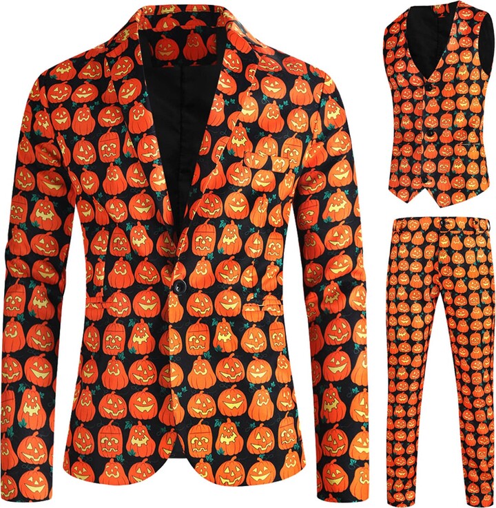 Toamen Men's Halloween Suit 3 Piece Suits One Button Casual Jacket