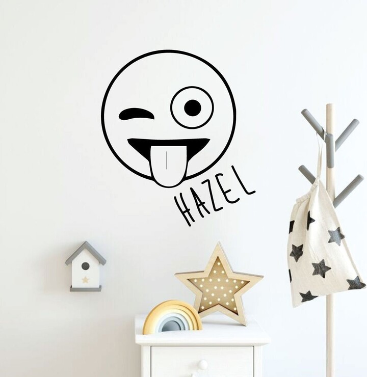 Etsy Emoji Wall Decal - Tongue Out Wink Personalized Vinyl Art Decorations For Teens, Boys Or Girl's Bedroom, Playroom Home Decor