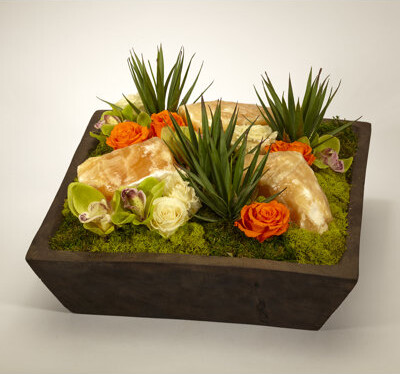 T&C Floral Company Preserved Roses Calcite Arrangement in Decorative Planter