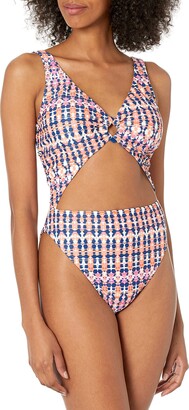 Jessica Simpson Womens Printed Cut-Out One-Piece Swimsuit