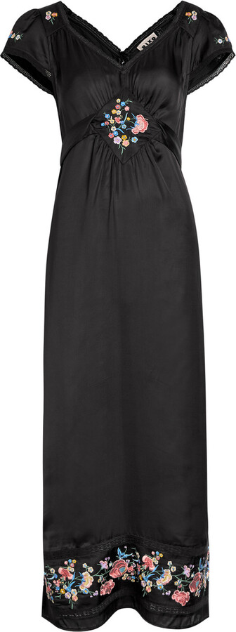 Rixo Carey Embroidered Satin Midi Dress