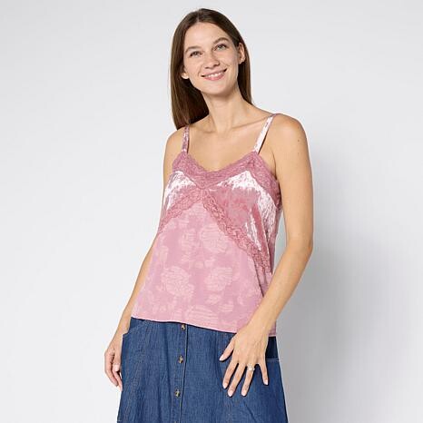 TWRHLL by Christie Brinkley Mixed Media Lace Cami - Tan - Size 3X