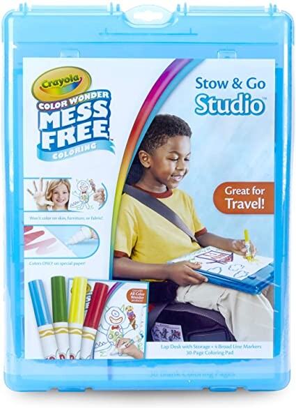 Crayola Color Wonder Stow & Go, Mess Free Coloring, at Home Activities for Kids, Gift, 34 Piece, Blue