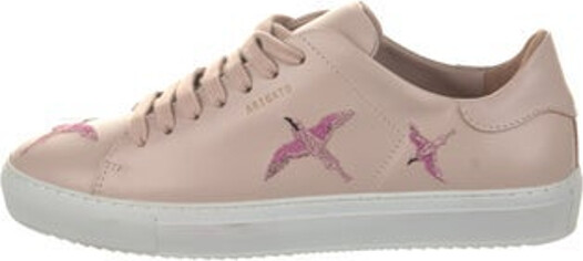Axel Arigato Leather Low Top Sneakers Pink & White Round-Toes with Embroidered Accent Lace-Up Closure at Uppers Unfortunately due to restrictions this item may not be eligible for shipping in all areas.
