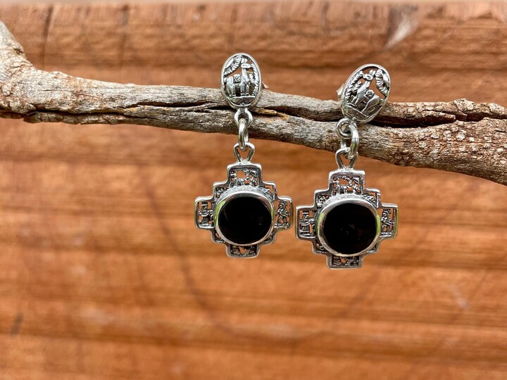 Etsy 950 Silver Chakana Earrings With Onyx Stone, Inka History, & Healing God Tumi