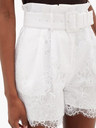 Self-Portrait High-rise Belted Lace-overlay Shorts - White