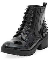 Thumbnail for your product : New Look Teens Black Patent Studded Back Lace Up Boots