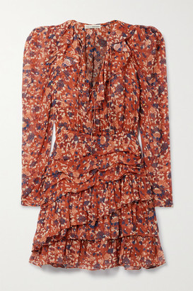 Ulla Johnson Cecily Floral-print Fil Coupe Silk And Lurex-blend Mini Dress - Orange