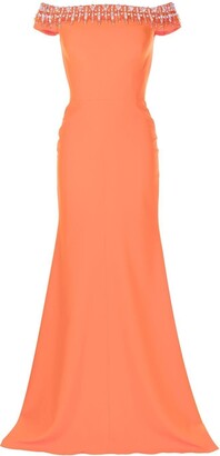 Jenny Packham Crystal Embellished Off-The-Shoulder Gown