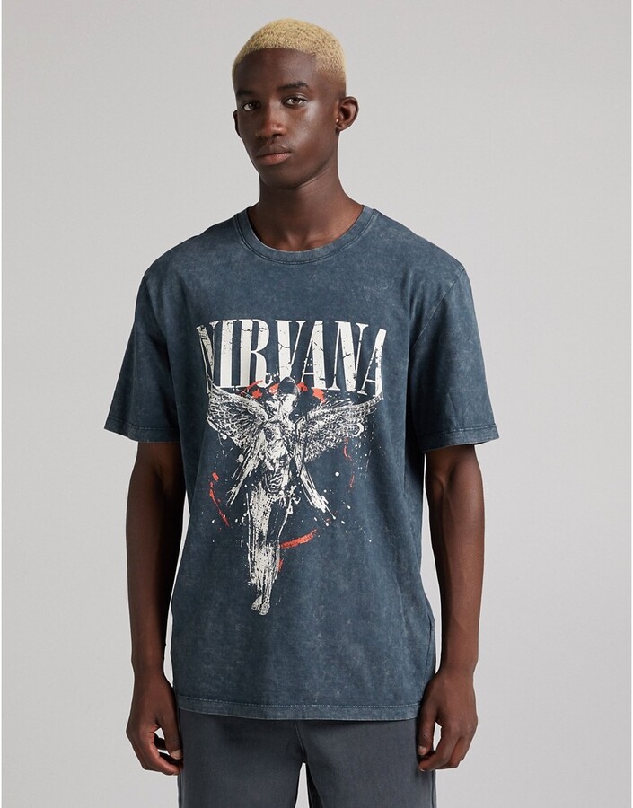 Bershka Nirvana t-shirt in washed black - ShopStyle