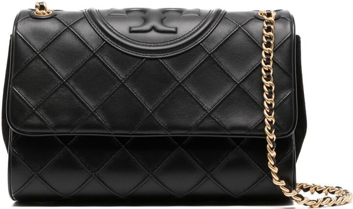 Tory Burch 'fleming Convertible' Black Shoulder Bag With Diamond-shaped  Pintucks In Leather Woman - ShopStyle