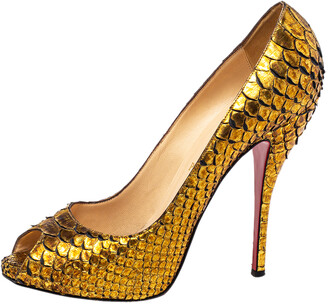 Christian Louboutin Gold Python Lady Peep Toe Platform Pumps Size 40