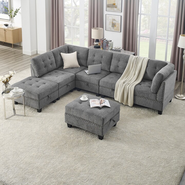 GEROJO 7 Pieces Chenille Modular Sectional Sofa with DIY Combination ...