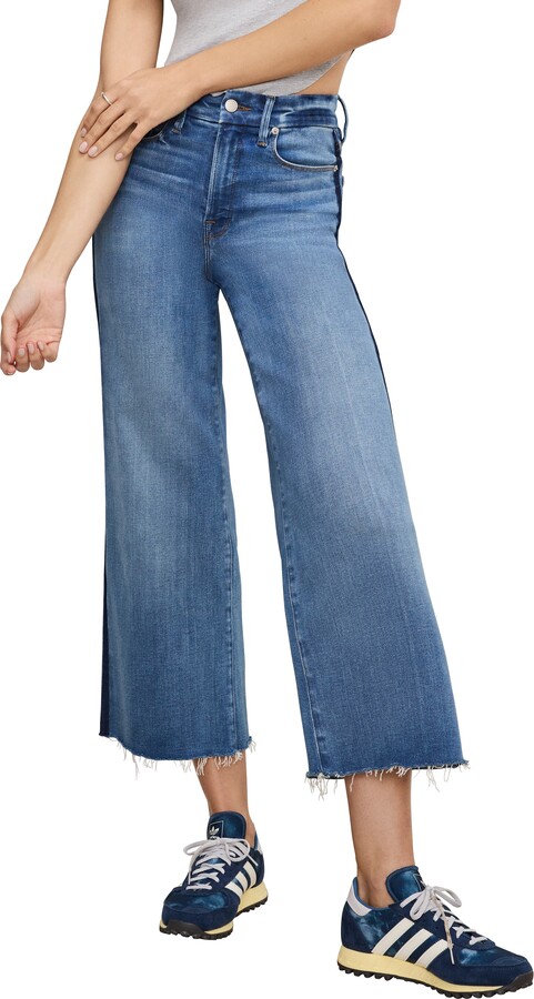 Good American Good Waist Side Stripe Frayed Crop Palazzo Jeans