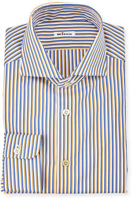 Kiton Striped Long-Sleeve Dress Shirt, Navy