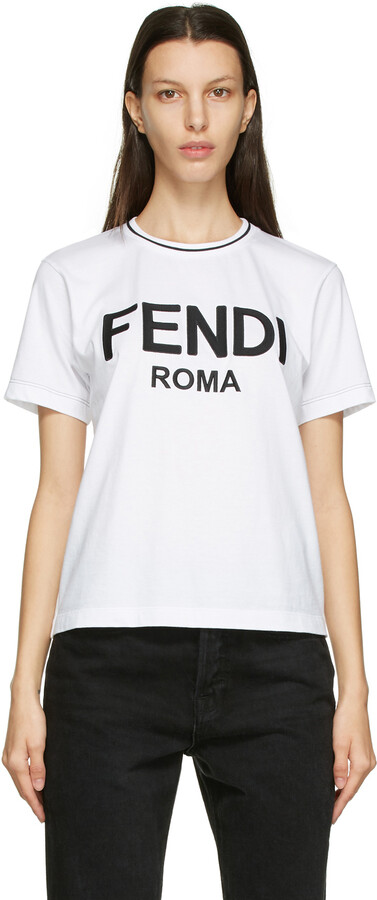 Fendi White Embroidered Logo T-Shirt - ShopStyle