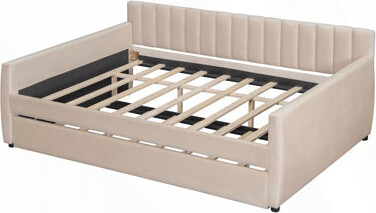 Upholstered daybed with Trundle and Wood Slat Support