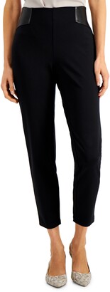 JM Collection Petite Faux-Leather-Trim Pants, Created for Macy's