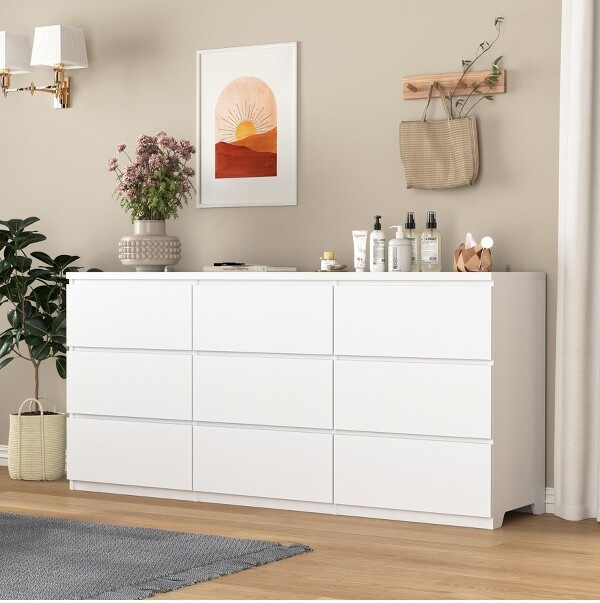 JVNOXK9-DrawerDresserwithHandle-FreeDesignModernWhiteMatteWoodDresserforBedroomStorageChestofDrawersforLivingRoom