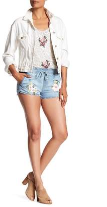 Distressed Embroidery Applique Short