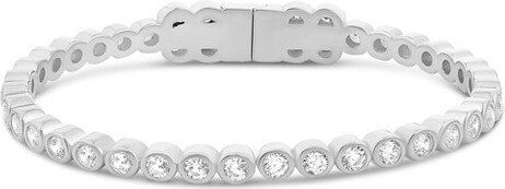 SHYMI SHYMIRoundStoneBezelSetOpenBangleBracelet—.925SterlingSilverRhodiumPlatedCubicZirconiaDetailingDaytoNight
